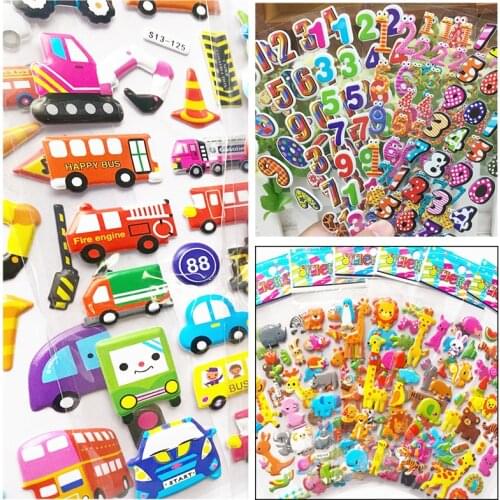 10Sheets Sticker Kids Cute 3D Cartoon Puffy Bulk Stickers Mixed School Teacher Reward Children Early Learning Toys for Children