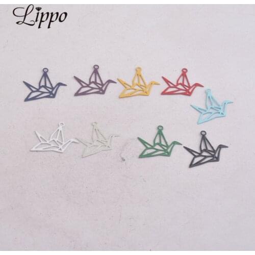 100pcs Ac6420 15*20mm animals Charms Metal paper Crane Charm Jewelry Filigree Earrings Findings