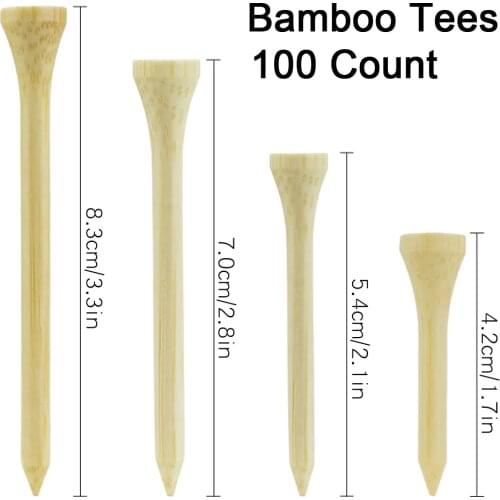 100 Count Golf Tee Log Bamboo Tee Set Plastic Rubber Durable Simple and Convenient 4 Sizes Available 42mm 54mm 70mm 83mm
