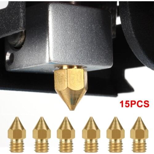 15pcs MK8 Brass Nozzle 0.1~1.0MM Extruder Print Head Nozzle for 1.75MM CR10 CR10S Ender-3 3D Printer Accessories TP-Hot