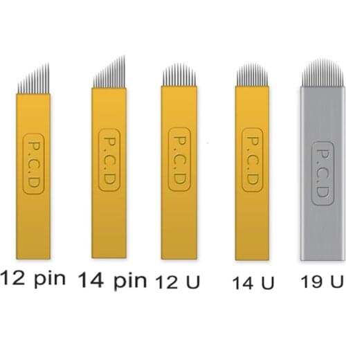 200pcs Laminas Tebori Micro Agulhas PCD 12/14 Pin 12U /14U/18U Hard Microblading Permanent Makup Needles For Tobori Tattoo Pen