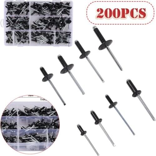 200Pcs/Set Aluminium Blind Rivet Nail Mushroon Head Rivets Set Fasteners Assortment Decoration Pop Rivets Kit For Construction