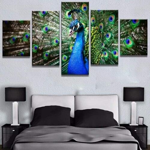 5 Pieces Wall Art Canvas Painting Animal Poster Peacock Flaunting Ltis Tail Modern Decorative Decor Living Room Pictures