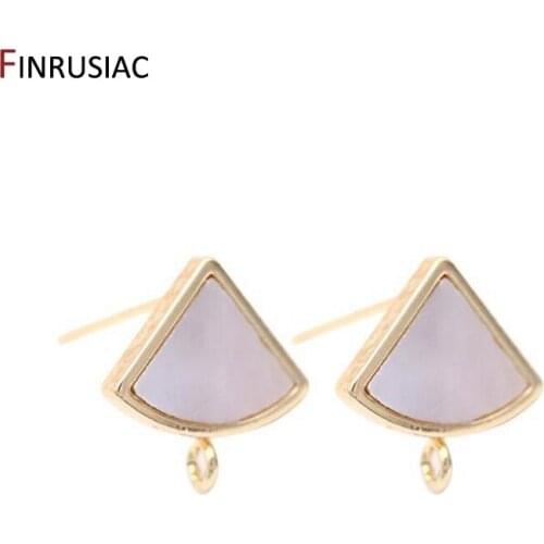 Accessories for Earrings 925 Silver Needle 14K Gold Plated Scalloped Square Triangle Shape Shell Post Earrings Findings