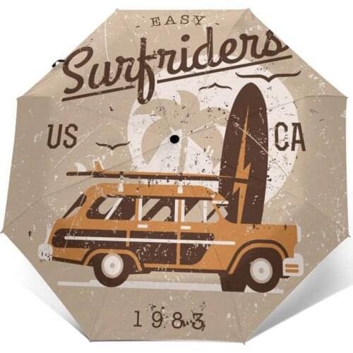 Automatic Umbrella Retro Surf Woodie Car Palm Silhouette three-fold umbrella women men rain umbrella