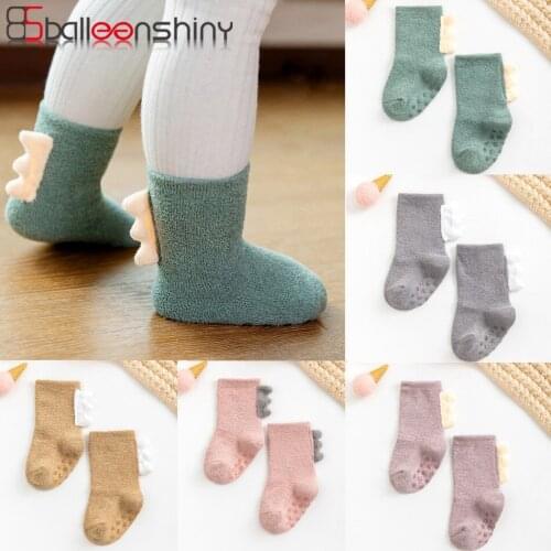 Balleenshiny Three-dimensional Super Thick Infant Baby Floor Socks Dinosaur Coral Fleece Childrens Warm Socks Baby Accessories