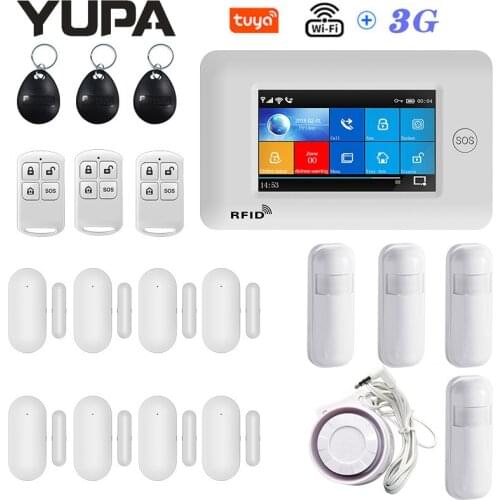 4.3 Inch Touch Panel WIFI 3G GSM Wireless Burglar Home Security Alarm System With Motion Sensor TUYA App Compatible With Alexa