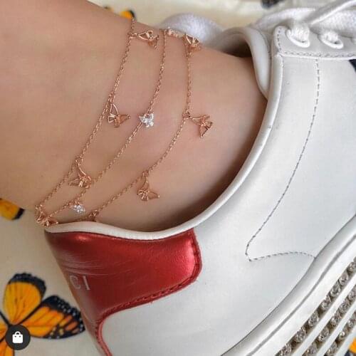 HI MAN Bohemian Simple Butterfly Pendant Multilayer Anklet Female Sweet Cute Student Jewelry Accessories Girlfriend Gift