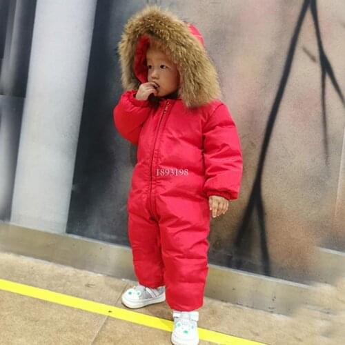 Cold Winter Baby Down Rompers Childrens Big Fur Collar Down Hooded Romper Boys And Girls Thick Hooded Down Jumpsuit