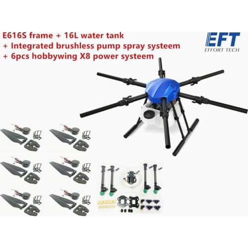 EFT E616S 16L 16KG Agricultural spraying drone E616 616S folding wheelbase frame brushless water pump spray X8 power system kit