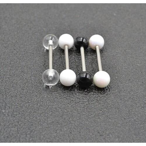 FishPeach 2Pcs Steel White Black Ball Barbell Tongue Rings Lip Ear Lengua Helix Piercings Sexy Earring Body Piercing Jewelry