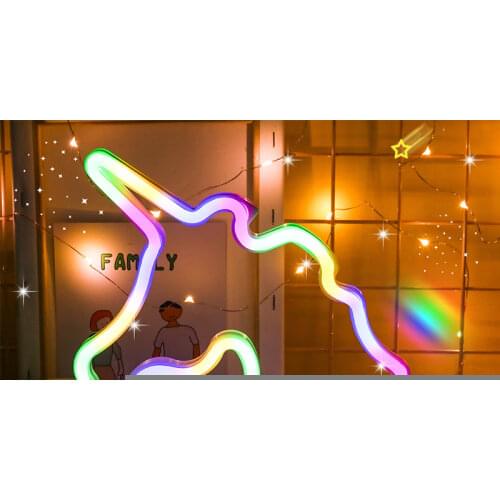 Fowecelt Rainbow Unicorn LED Neon Night Light Home Decor Kids Girls Kawaii Bedroom Interior Lighting Aesthetic Room Decor Lamp