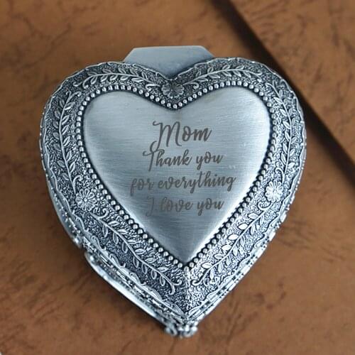 Personalized Favor For Women Bride Bridesmaid Mothers Day Gift Small Pewter Heart Jewelry Ring Box Custom Wedding Souvenir