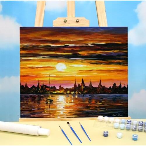 Sunset In Barcelona DIY Paint By Numbers Set Oil Paints 50*70 Oil Painting Loft Wall Picture Children Wholesale Drawing