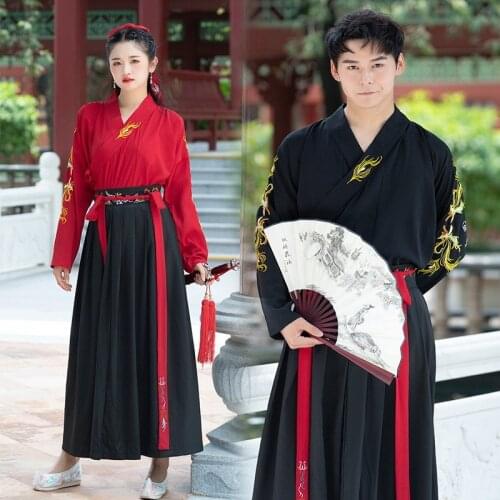 Adult Men Women Ancient Chinese Hanfu Unisex Oriental Swordsman Folk Dance Festival Stage Performance Outfits Cosplay Costume