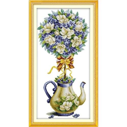 Beautiful Magnolia Teapot Paintings Printed On Canva DMC 11CT 14CT Chinese Cross Stitch Patterns Kits Embroidery Needlework Sets