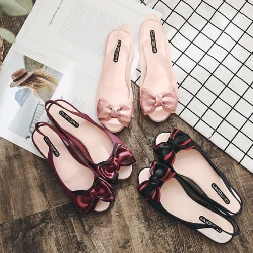 Summer Candy color slingback jelly shoes women pvc sandals striped bow-tie peep toe flat mules 2019 ladies sandalias sweet strap