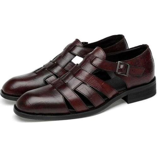 Men Business Casual Sandals Ankle Strap Flats Soft Leather Shoes