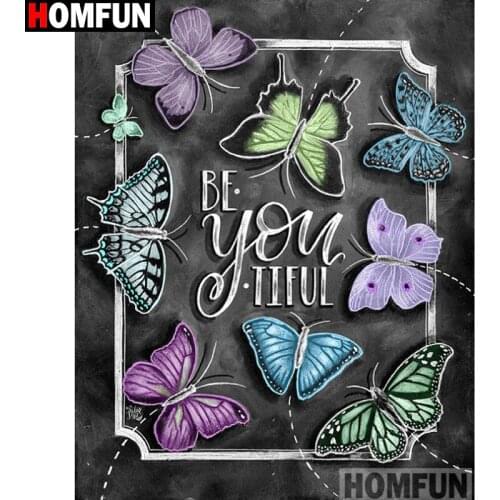HOMFUN Full Square/Round Drill 5D DIY Diamond Painting "Butterfly Text" 3D Embroidery Cross Stitch 5D Home Decor A13409