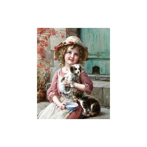 Girl child Cute cat Arts Handmade Counted Needlework Embroidery DIY Cross Stitch Kits Crafts 14CT Unprinted Home decoration