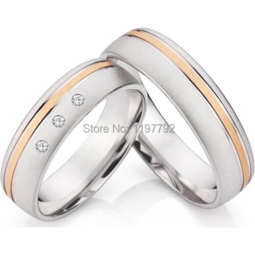 Custom tailor made rose gold palting titanium steel white zircon engagement ring sets for men and women titan trauringe