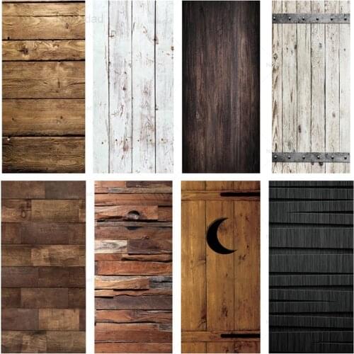 Natividad Retro Wood Grain Door Sticker Wall Mural Diy Wall Sticker Pvc Vinyl Self Adhesive Removable Home Door Wallpaper Poster