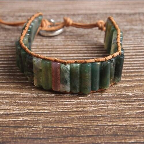 LanLi natural Jewelry green cylinder Aquatic agates knit bracelet men and women Giving presents and self use