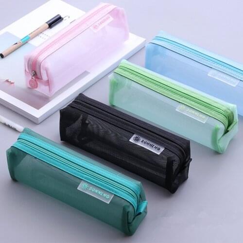 Transparent Stationery Pencil Bag Student Examination Dedicated Nylon Mesh Pen Case Unisex Large Capacity Pouch School Supplies