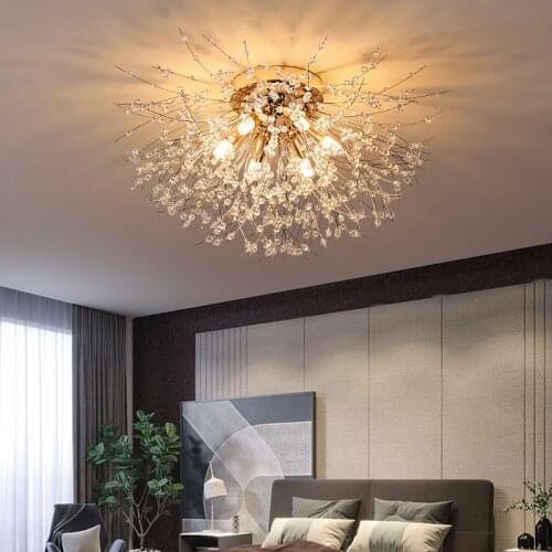 Nordic decoration round led crystal ceiling lamp snowflake chandelier living room kitchen rectangular earth dandelion chandelier