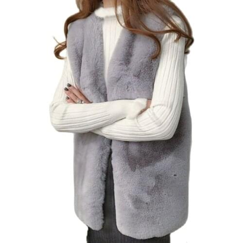 F~F Autumn Winter New 2021 Rabbit Fur Vest Women Mid-Length Fashion All-Match Sleeveless Solid Color Fashion Top Vest Women