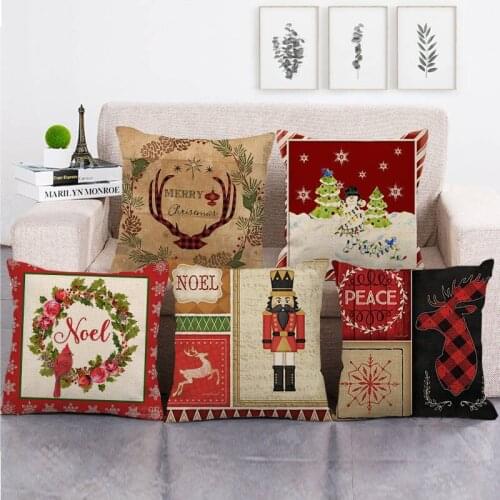 Christmas Decoration Printed Cushion Cover Linen Pillowcase Sofa Car Seat Cushion Cover Party Home Decor New Year