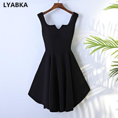 Hot Sale V-Neck Prom Dresses Short Vestido De Festa 2019 New Fashion A-line Satin Black Prom Dress Sleeveless High Quality