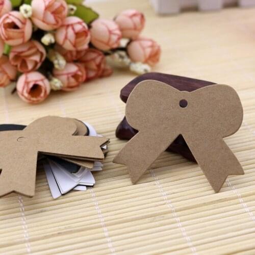 100Pcs Bow Shape Gift Tags Paper Tags for Luggage Christmas Wedding Party Note Decoration Hang tag Kraft Gift 5*5.5cm