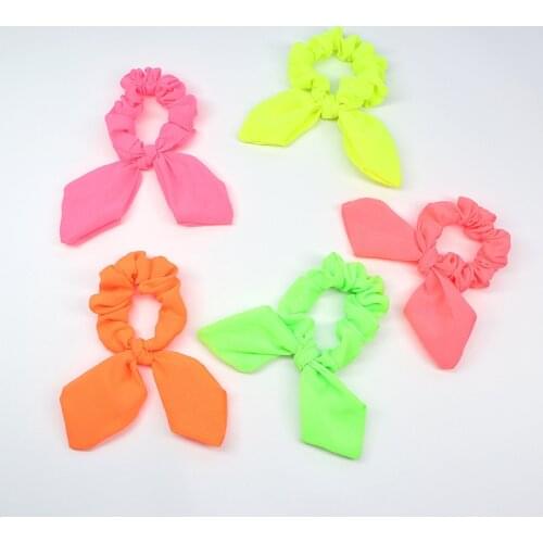New arrival Fashion women Fluorescent Color bow hair tie Neon color hair scrunchies girls candy Ponytail Holder