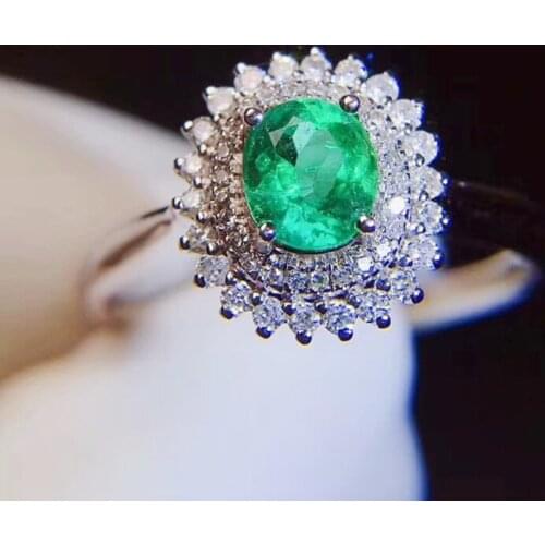 Natural real emerald luxury ring Per jewelry 4*5mm 0.5ct gemstone 925 sterling silver Fine jewelry J210317
