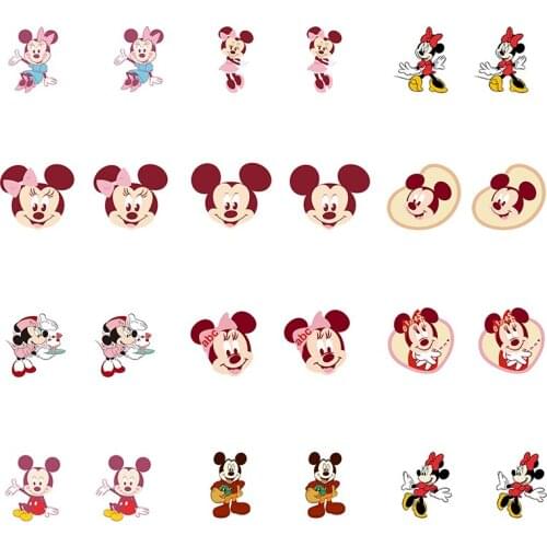 Disney Pink Minnie Mickey Mickey Mouse Fashion Cartoon Shape To Send Friends Epoxy Resin Earrings Ear Clips