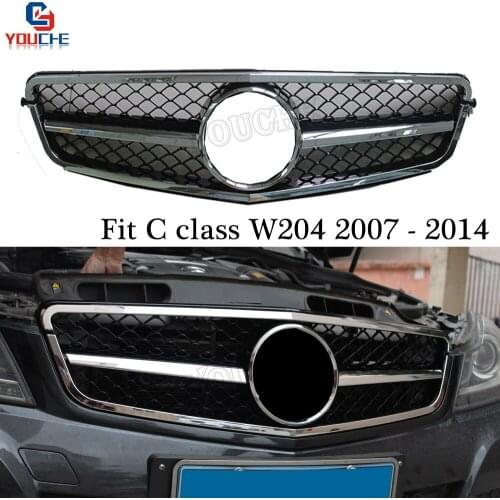 W204 Front Bumper Grille Mesh For Mercedes C Class W204 2007 - 2014 C180 C220 C250 C300 C350 Front Grill with Emblem