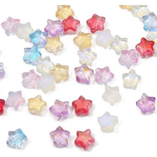 10pcs Five-pointer Star Gold Dust Glass Beads Rainbow Color Spacer Beads Diy Beaded Bracelet Necklace Jewelry Making Accessories