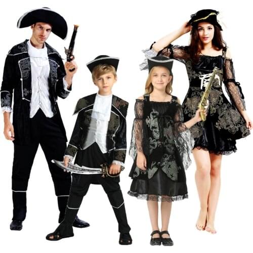 Umorden Child-Parent Corsair Buccaneer Pirates Costumes for Boys Girls Men Women Purim Halloween Fantasia Cosplay Role Play Set
