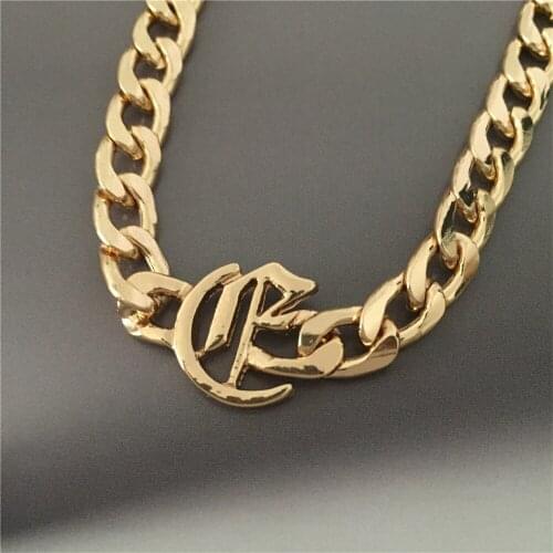 Gorgeous Gold Color Plating Old English Letter Decorated Chocker Necklace For Women Party Matching Layered Jewelry Accessory