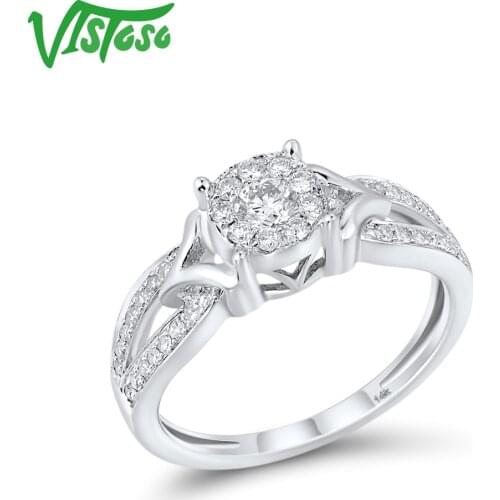 VISTOSO Genuine 14K 585 White Gold Rings For Women Sparkling Round Diamond Anniversary Engagement Wedding Gifts Fine Jewelry