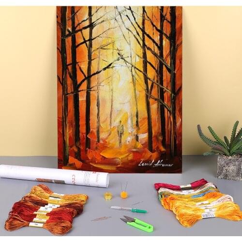 Lost In The Woods Printed Water-Soluble Canvas 11CT Cross Stitch Embroidery Set DMC Threads Craft Hobby Painting Sales