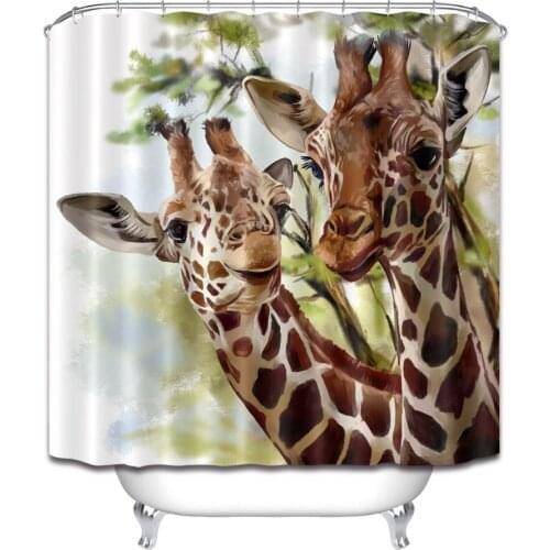 72'' Two Cute Giraffes Under Baobab Tree Africa Bathroom Waterproof Fabric Shower Curtain Polyester 12 Hooks Bath Accessory Sets