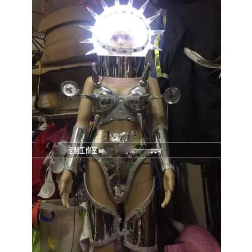 Women stage dance silver future technology show Bar party show nightclub gogo atmosphere sexy led space exaggerated suit costume