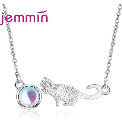 Cat Shape Design Necklaces For Beautiful Women Girls 925 Sterling Silver Jewelry Drop Shipping Popular