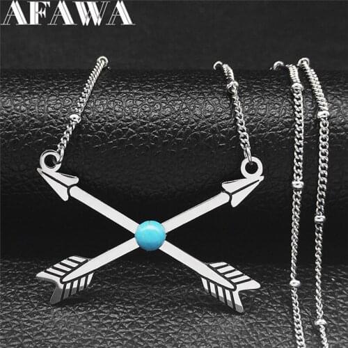 2021 Bohemia Arrow Stainless Steel Blue Stone Chain Necklace for Women/Men Boho Jewelry collier femme acier inoxy NXS01
