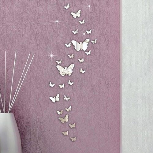 30 Pcs Home Decoration DIY Art Modern 3D Acrylic Mirror Butterflies Wall Stickers