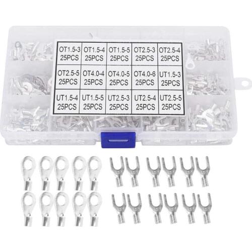 375pcs Wire Cable Connector Cold-Pressed Tube Terminal Brass Plated Tin Electric Wire Cable Connector Terminal