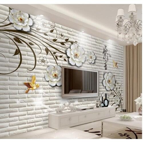 Custom 3d wallpaper Modern simple three - dimensional flowers brick wall background wall living 3d wallpaper