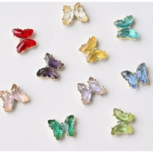 5pcs Colorful Butterfly Nail Art Rhinestones&Decoration CRYSTAL And Metal Butterfly For Nail Art 3DJewelry Nail Art Charms